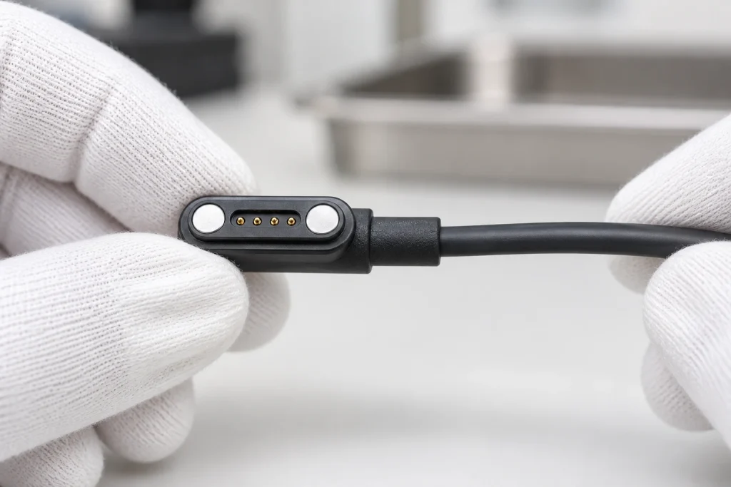 Magnetic cable head during visual inspection.