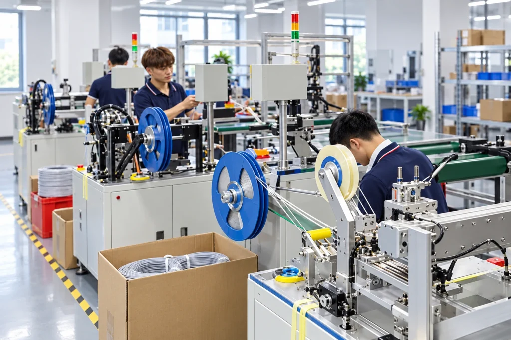 Cable winding and packaging workstations.