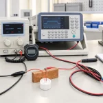 Electrical measurement bench with connector samples.