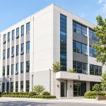 Industrial building and entrance.