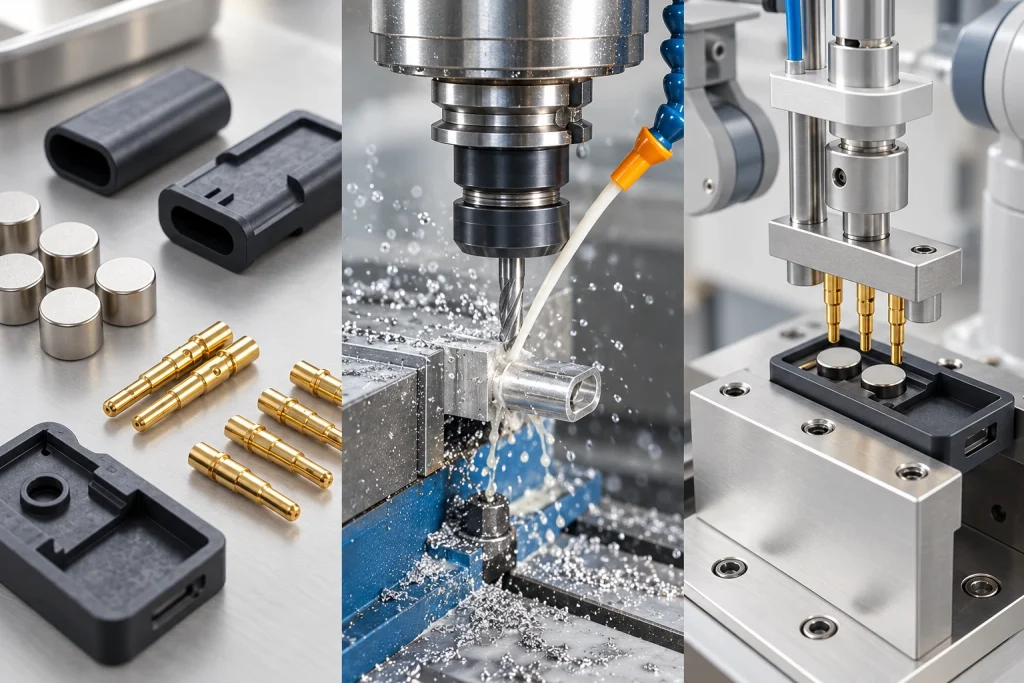 Connector components, machining and assembly details.