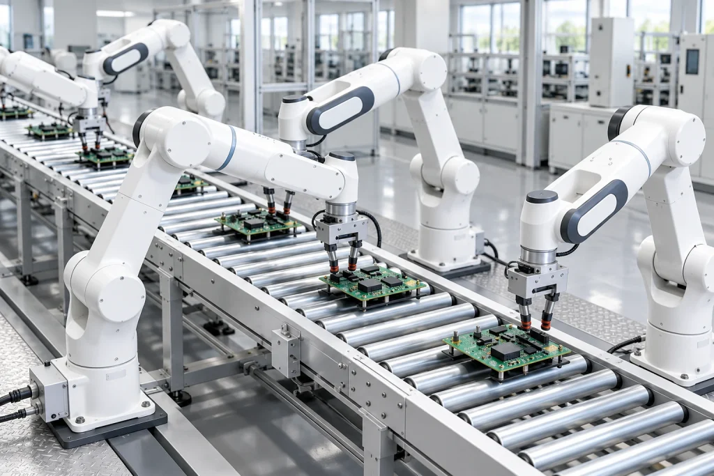 Robotic handling and automated assembly stations.