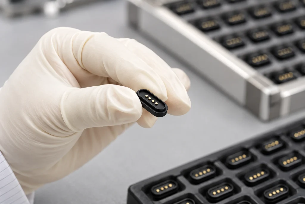 Small oval connector under visual inspection.