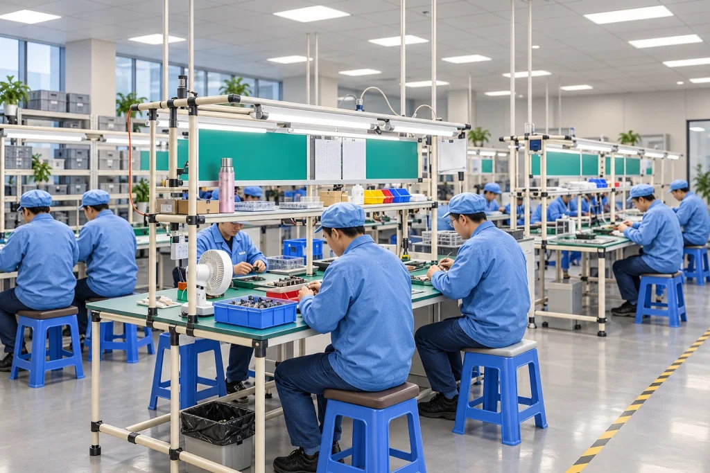 Connector assembly work at ESD benches.