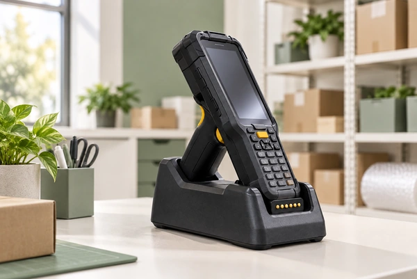 Handheld device on a magnetic charging cradle