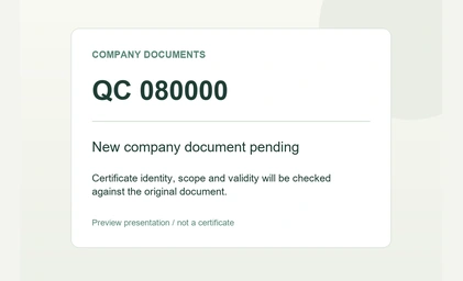 New company certificate document pending; preview card, not a certificate.