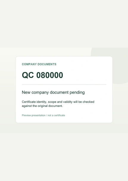 New company certificate document pending; preview card, not a certificate.