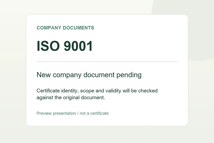 New company certificate document pending; preview card, not a certificate.