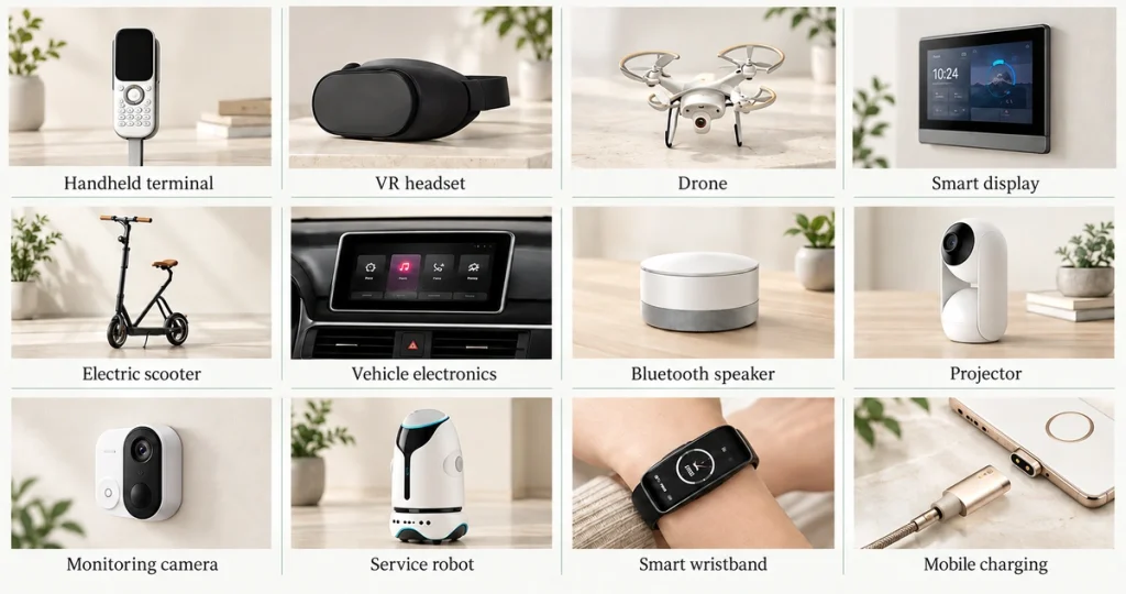 Twelve magnetic connection application concepts with a two-contact mobile charging adapter.