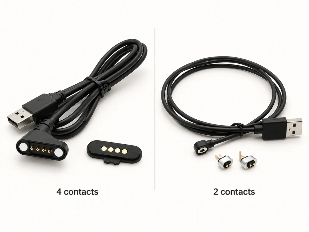 Original four-contact and two-contact USB-A magnetic cable configurations.