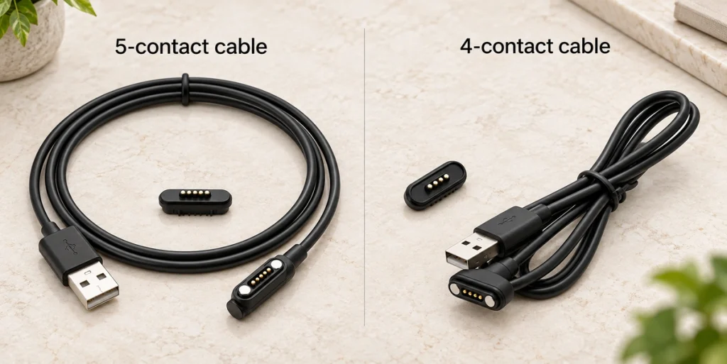 Original five-contact coiled and four-contact folded USB-A magnetic cable assemblies.