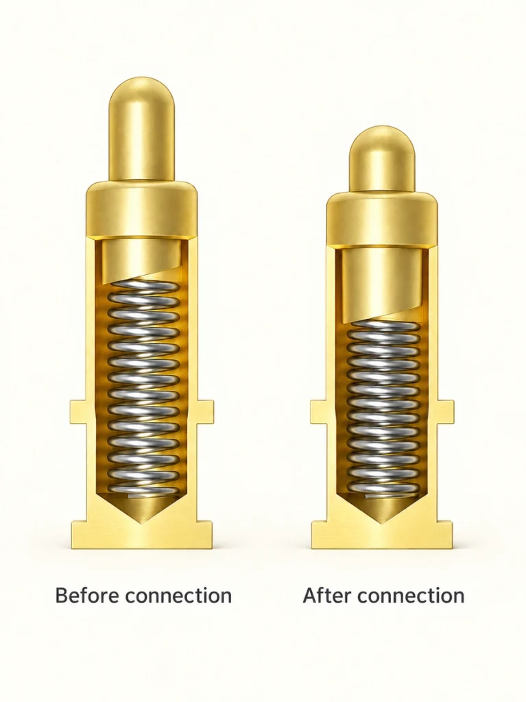 Original extended and compressed spring-contact cutaways with unchanged working coil turns.