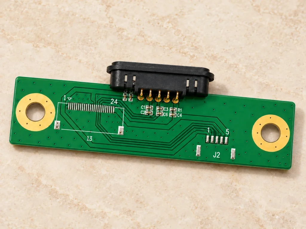 Original green magnetic connector adapter board with five gold tails and two mounting holes.