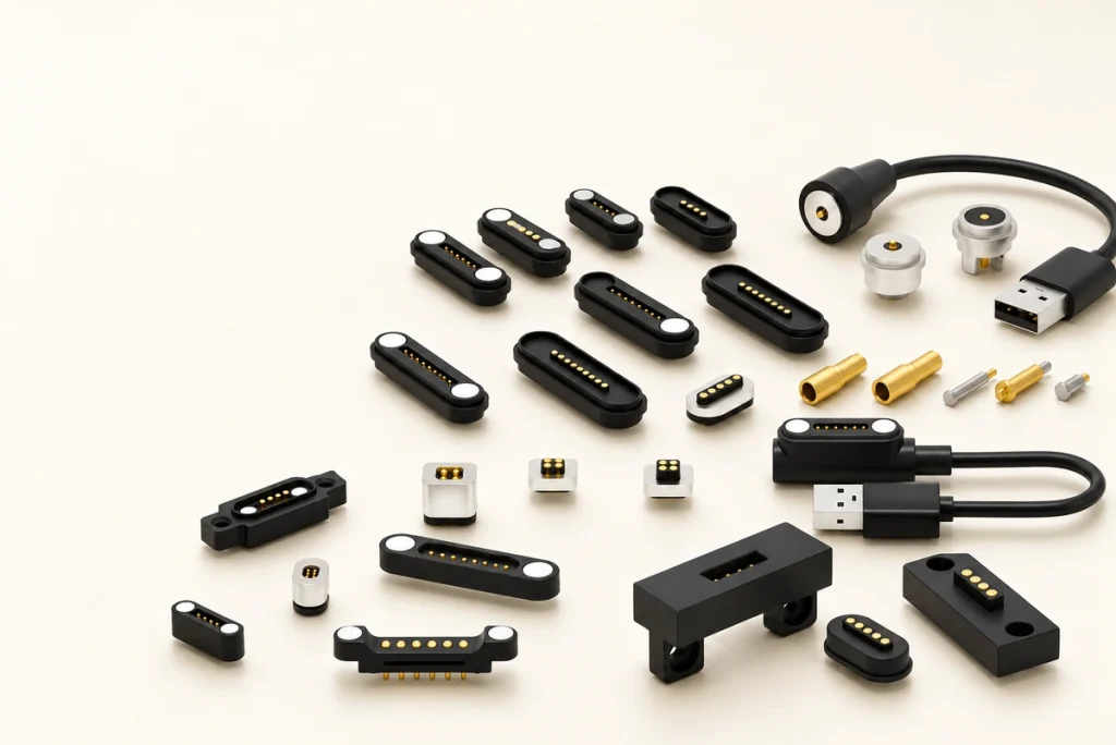Original magnetic interfaces and spring-contact components with their individual layouts preserved.
