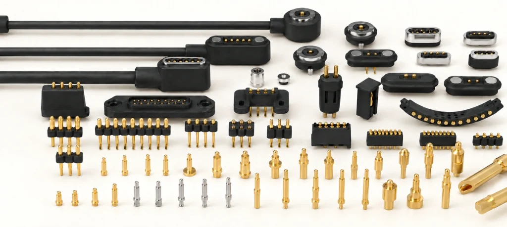 Magnetic cable heads and spring contacts with the original five-contact interface.