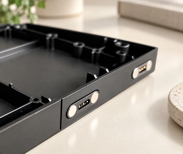 Three-contact magnetic interfaces in a modular housing.