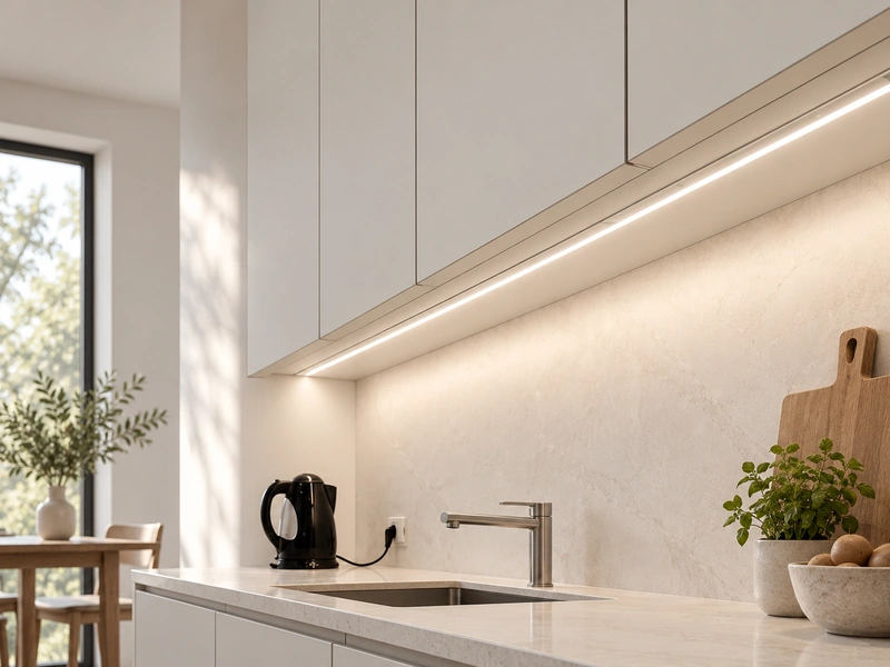 Under-cabinet lighting in a kitchen; application concept.