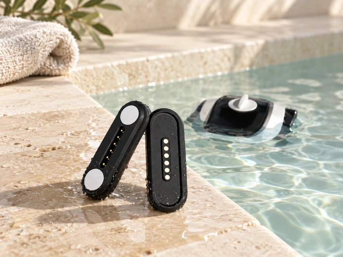 Six-contact magnetic connector pair in a pool-cleaning application concept.