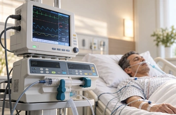 Clinical monitor beside a patient; application concept.
