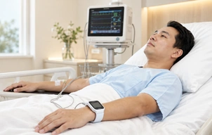 Wearable sensor and monitoring display; clinical application concept.