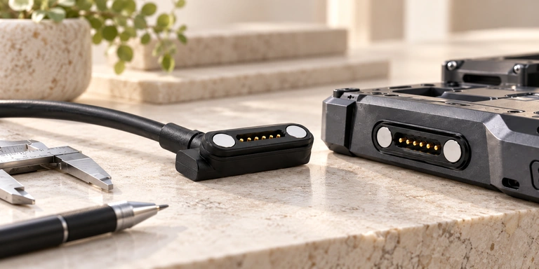 Magnetic cable and device contact interface in an engineering application concept.