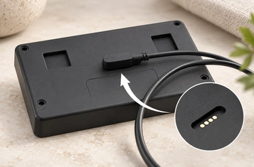 Control panel rear housing with a four-pad magnetic connection detail.