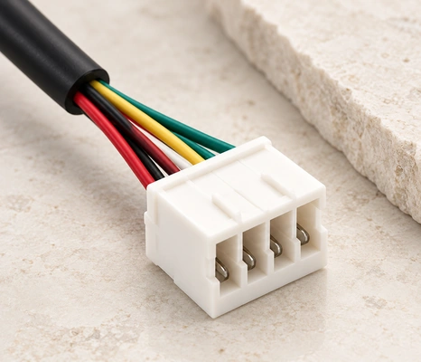 White four-cavity terminal housing with its original colored wiring.