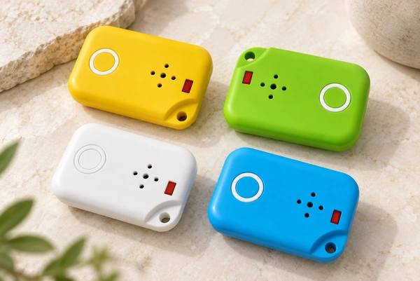 Blue, white, yellow and green handheld learning modules in a new arrangement.