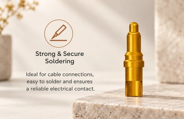 Hollow-tail spring pin and original cable-soldering explanation.
