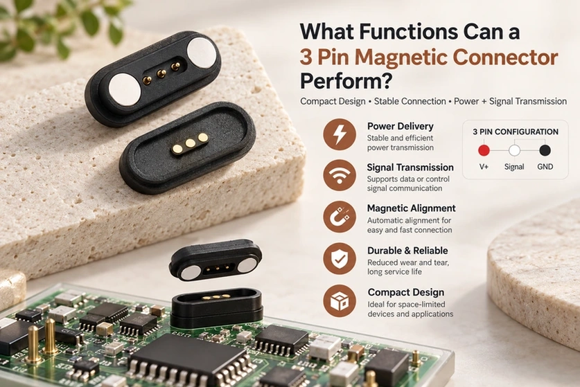 Three-contact magnetic pair and PCB integration with original V+, Signal and GND diagram.