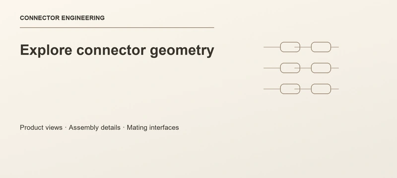 Explore connector geometry technical editorial cover, without supplier names or website interface elements.