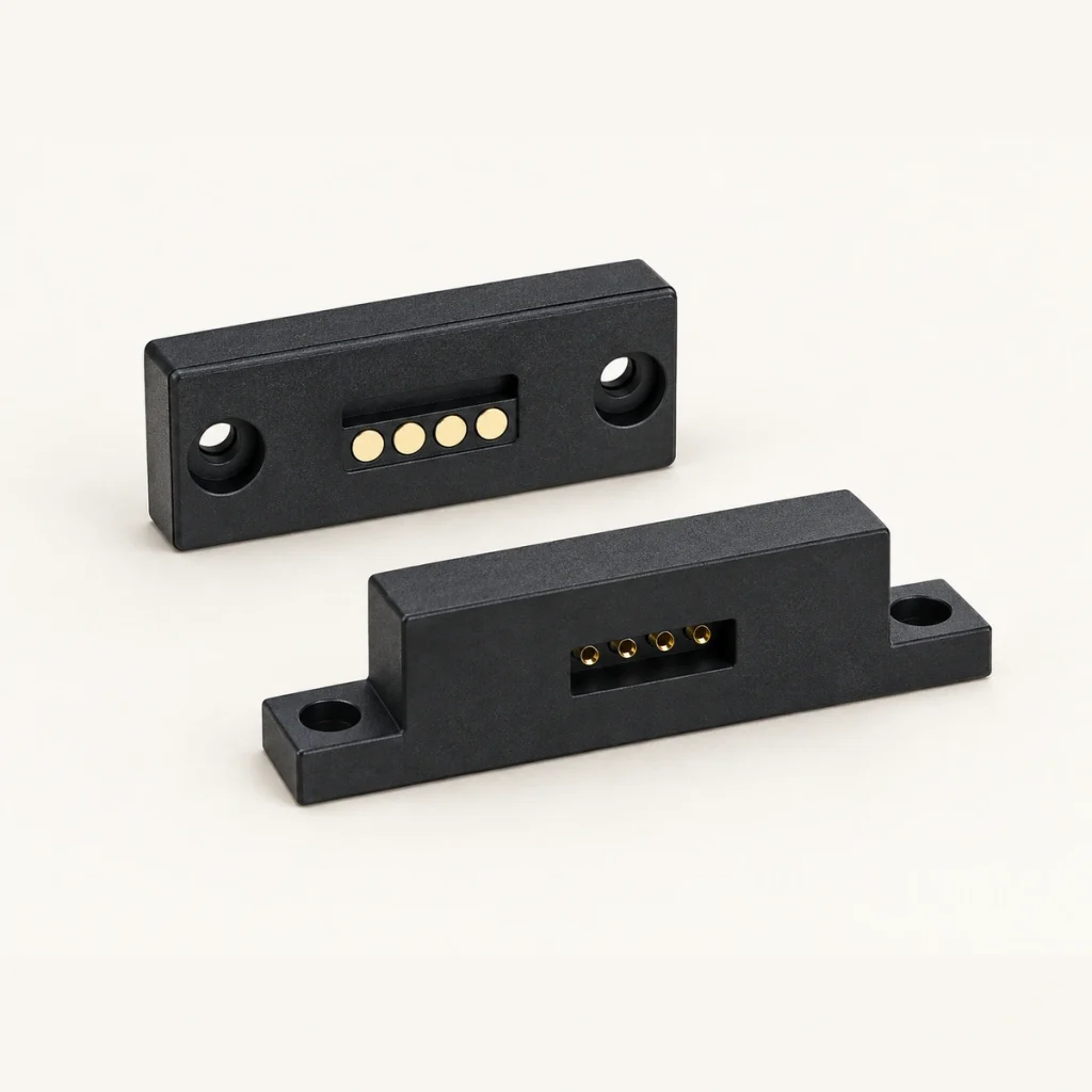 Four-contact rectangular mating connectors with their original two screw-hole mounting arrangements.