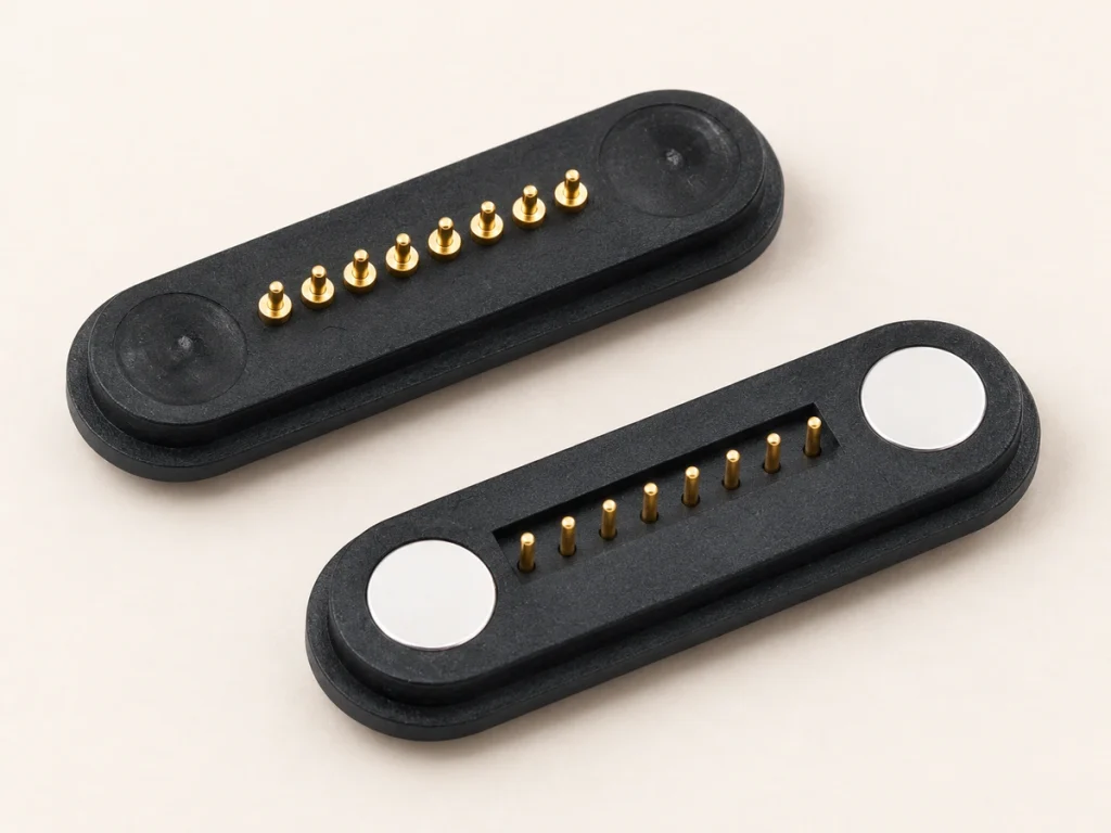Two eight-contact rear connector halves with original solder-lead forms.